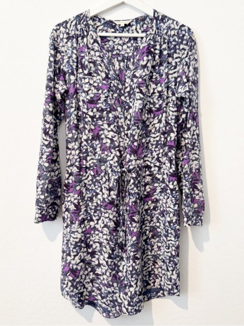 Rebecca Taylor Dress Size 0 Floral Split Neck Drawstring Cottagecore Garden Girl